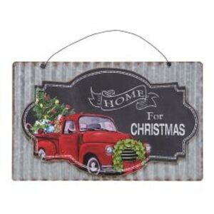 NEW! Home For Christmas Red Truck Metal Sign